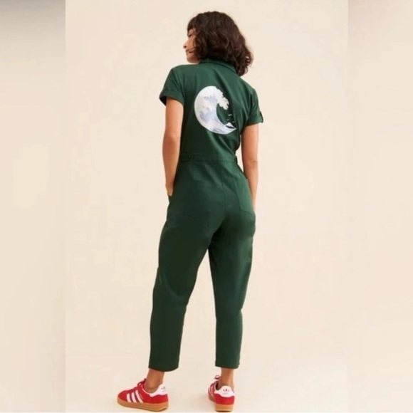 Rue Stiic Ukiyo Worksuit/Jumper/Jumpsuit Sort Sleeve in Emerald Green- Large - Picture 3 of 13